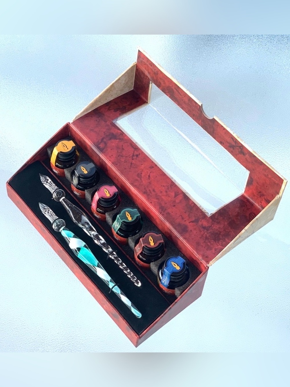 Authentic Models Palette for Pens: 2 Glass Stylus Pens and 6 Assorted Ink Set - Picture 4 of 10